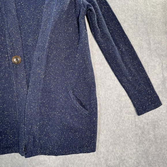 J Jill Cardigan Womens Medium Blue Speckled Duster One Button Botanical Boho - Picture 2 of 10